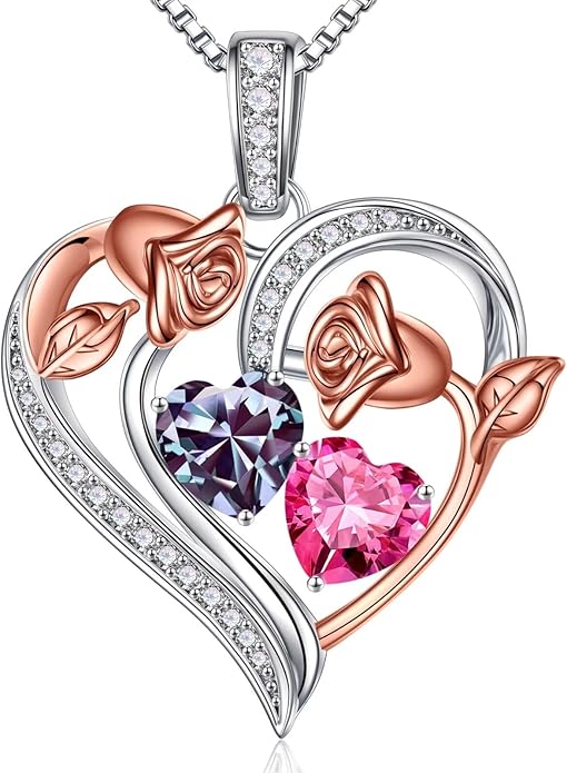 Iefil Christmas Gifts for Women Wife - 925 Sterling Silver Rose Heart Necklace, Stocking Stuffers for Women, Anniversary Birthday Gifts for Wife Girlfriend Mom
