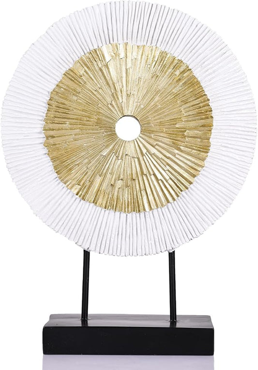 oliruim 12" Tall Abstract White Gold Round Sculpture - Unique Home Decoration for Above Cupboard Decor, Living Room Coffee Table, Console, Office, Entrance, Table Centerpieces (White Gold)