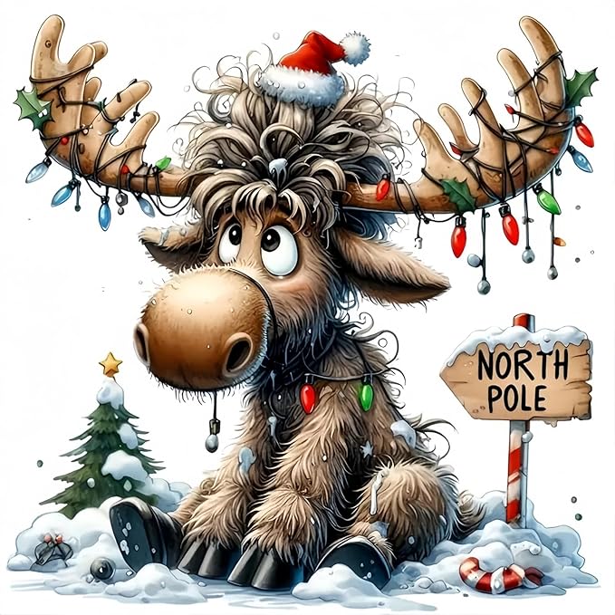 Christmas Painting by Numbers Kit for Adults Beginner,Cute Deer Color by Numbers for Adults,Moose Adult Paint by Number Kits on Canvas,Paint by Numbers Easy for Home Wall Decor 15.7X15.7 Inch
