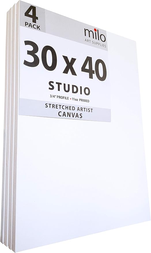 milo Pro Stretched Artist Canvas | 30x40 inch | Pack of 4 | 3/4” inch Thick Studio Profile | Ready to Paint 11 oz Primed Heavy Duty Large Canvas Art Supplies for Painting