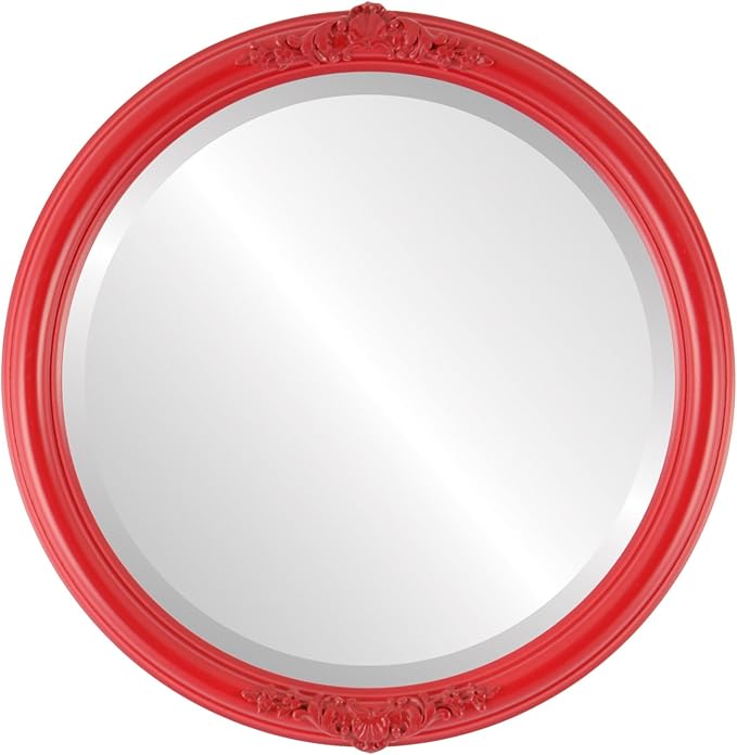 OVALCREST Round Beveled Wall Mirror for Home Decor - Contessa Style - Holiday Red - 16x16 Outside Dimensions