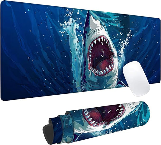 Shark Attack Gaming Mouse Pad, Office Desk Mat, Anti-Slip Rubber Base Cool Aesthetic Mouse Pads for Computer Laptop Keyboard School Home Desktop Gamer Home Accessories Decor 31.5" x 11.8"