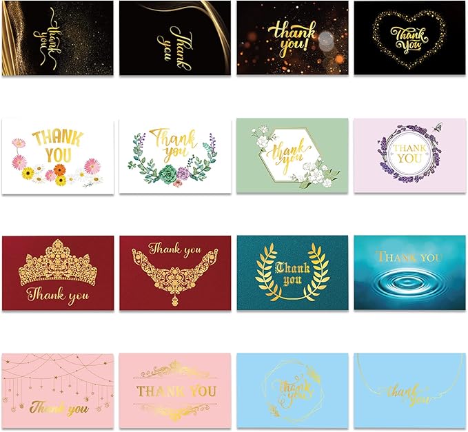 ACELION (96Pack) Thank You Card Set Gold Foil Printed with Envelope - Includes Stickers, Great for Weddings, Birthday Parties, Baby Showers, Graduation