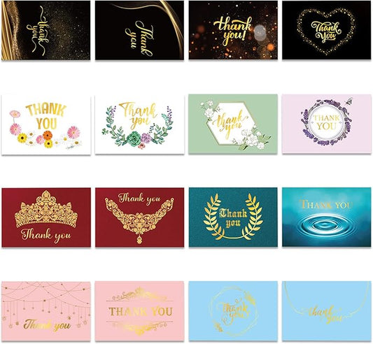 ACELION (96Pack) Thank You Card Set Gold Foil Printed with Envelope - Includes Stickers, Great for Weddings, Birthday Parties, Baby Showers, Graduation
