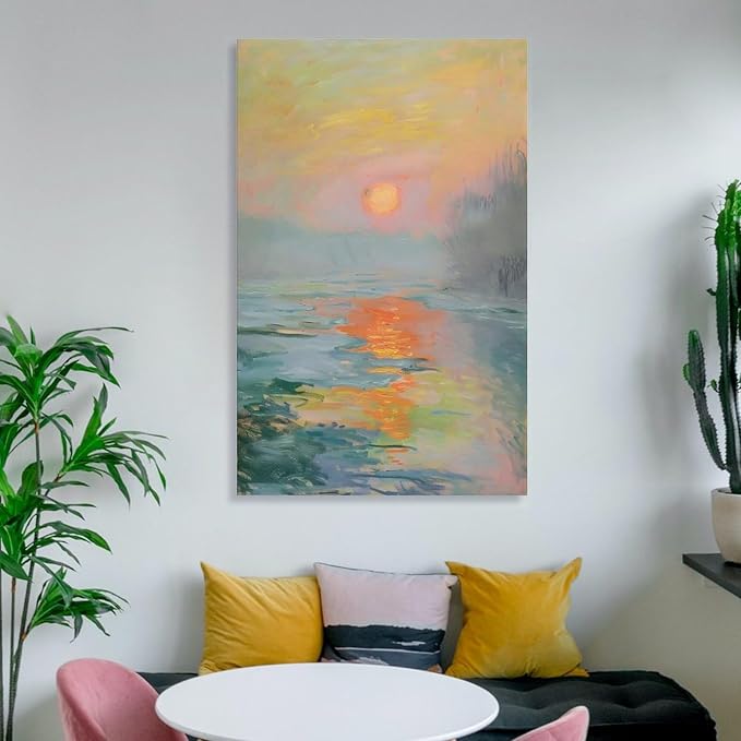 Vintage Canvas Wall Art Monet Impressionist Oil Painting Print Sunrise Living Room Decor_upscayl_4x_realesrgan-x4plus Wall Art Picture Painting Poster Canvas Print Posters Artworks Bedroom Living Room