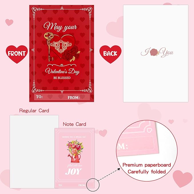 TICIAGA 48 Set Valentine's Day Vintage Blessed Greeting Cards with Envelop Retro Religious Sticker for Kid DIY Flower Heartfelt Notecard Exchange Gifts for Boys and Girls Christian School Party Favors