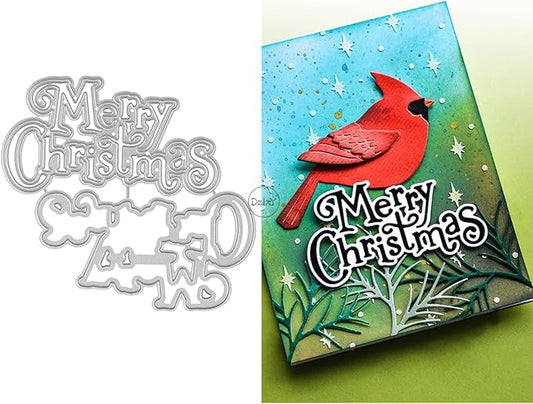 DzIxY Shadow English Words Merry Christmas Metal Cutting Dies for Card Making Kit Embossing Paper Die Cuts Set Scrapbook Stencils Supplies Machine Templates