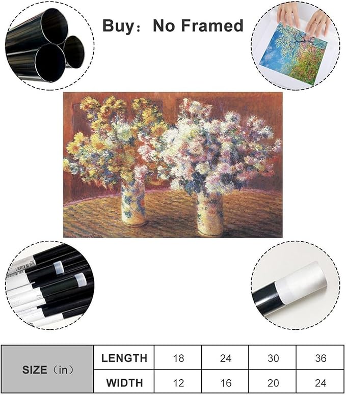 CFIOZYOS 40+ Monet Famous Print Posters Two Vases with Chrysanthems by Claude Monet Impressionism Canvas Wall Art Print Poster For Home School Office Decor Unframe 16×24inch(40×60cm)