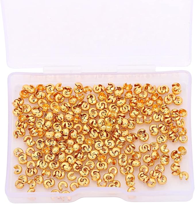 18K Gold Plated Open Crimp Beads Non Tarnish 3.6mm 300pcs for Jewelry Making Findings