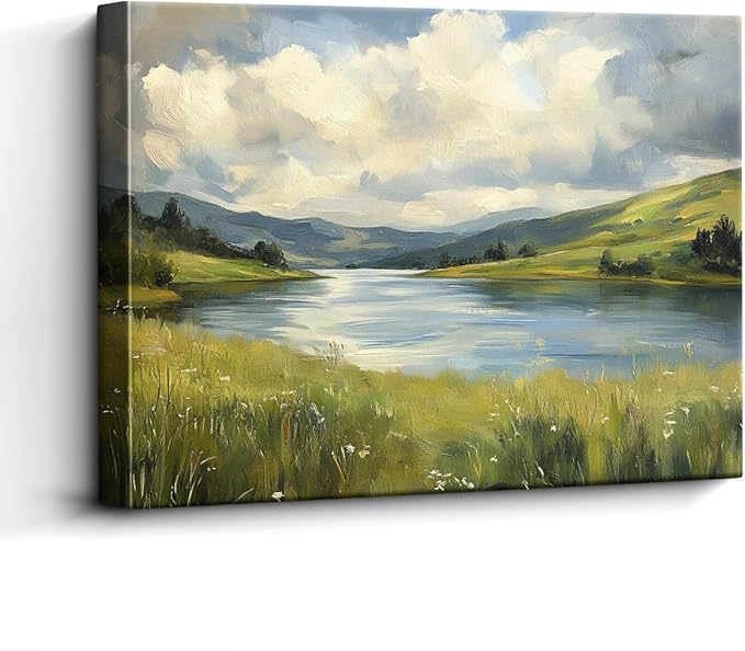 Nature Poster Lake Landscape Wall Art – 15x12 Inch Unframed Laminated Paper Print, Scenic Green Valley & Water View Artwork for Living Room, Bedroom, or Office – Hanging & Table Display