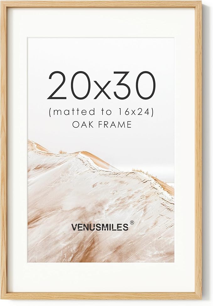 20x30 Poster Frame, USA-Sourced Natural Oak Wood Picture Collage Frame with HD Tempered Glass, Modern Simple 20 x 30 Wooden Photo Frame Matted to 16x24, Vertical & Horizontal Wall Hanging Display