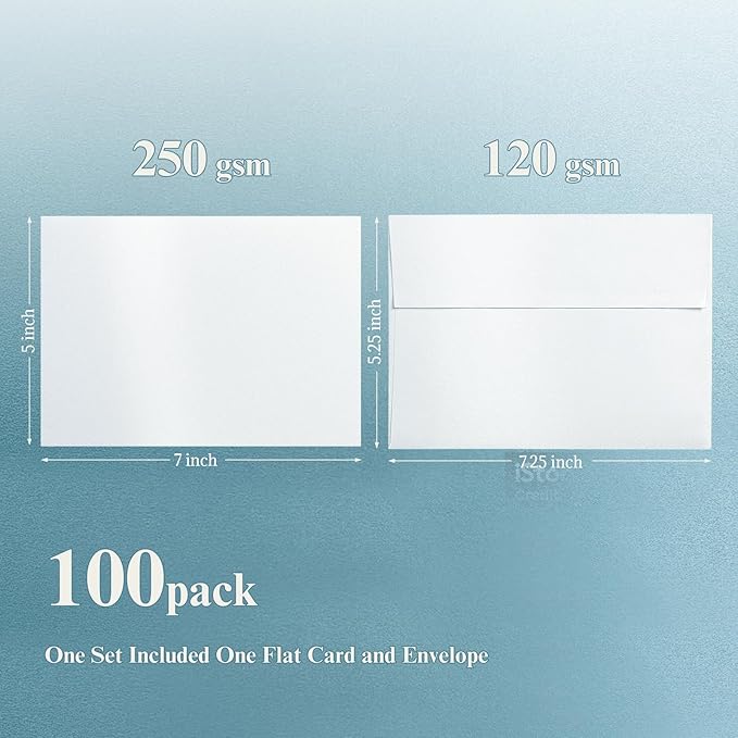 White Shimmer Blank Cards and Envelopes (Unfolded), Goefun Pearl 5x7 Flat Cardstock and A7 Envelopes Self Seal 100 Pack for Wedding, Invitations, DIY Greeting Cardstock, Thank You Cards & All Occasion