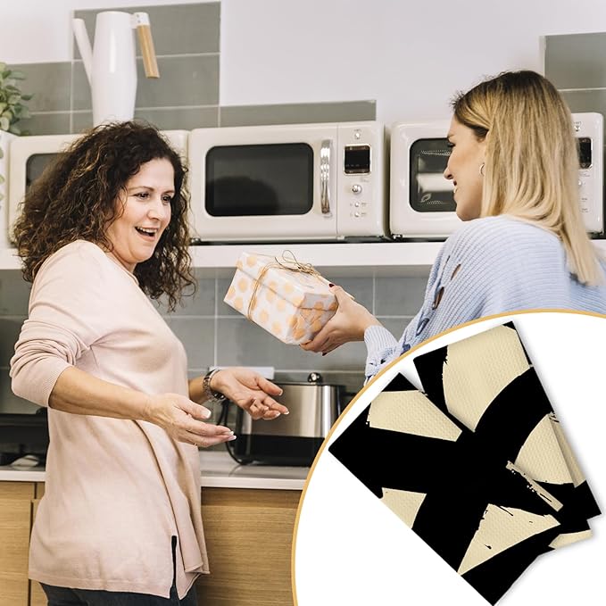 Beige and Black Abstract Kitchen Towels, Black and Cream Boho Minimalist Dish Tea Towels for Kitchen Decor, Mid Century Modern Neutral Hand Towels for Bathroom Decor, 16x24 Inches Set of 2