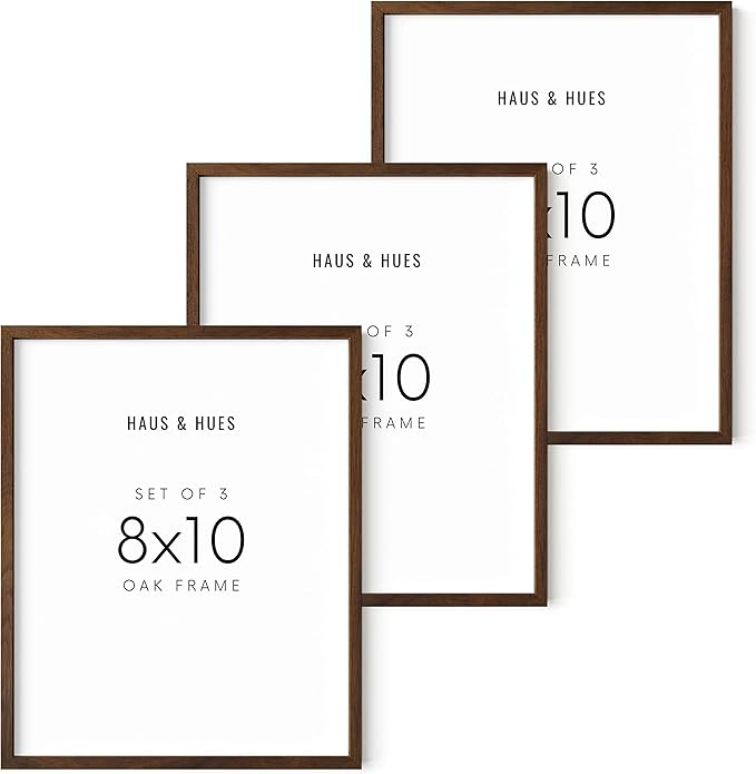 HAUS AND HUES 8x10 Picture Frame Set of 3 - Walnut Wood Picture Frames, 8 by 10 Wall Gallery Frame Set, Brown Picture Frames, 8 x 10 Wooden Frames Frame Set, Bulk 8x10 Rustic Photo Frames