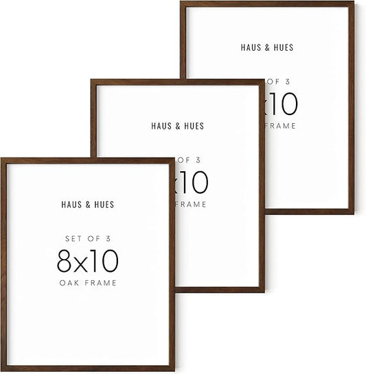 HAUS AND HUES 8x10 Picture Frame Set of 3 - Walnut Wood Picture Frames, 8 by 10 Wall Gallery Frame Set, Brown Picture Frames, 8 x 10 Wooden Frames Frame Set, Bulk 8x10 Rustic Photo Frames