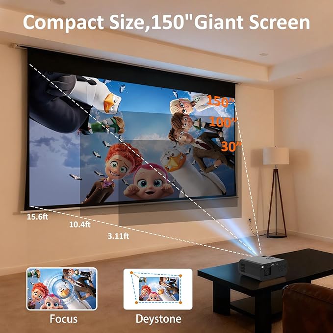 P7 Pro Projector,Smart Projector with WiFi and Bluetooth, Built-in Apps, Auto Focus & Keystone,Native 1080P Support, Portable Outdoor Mini Projector