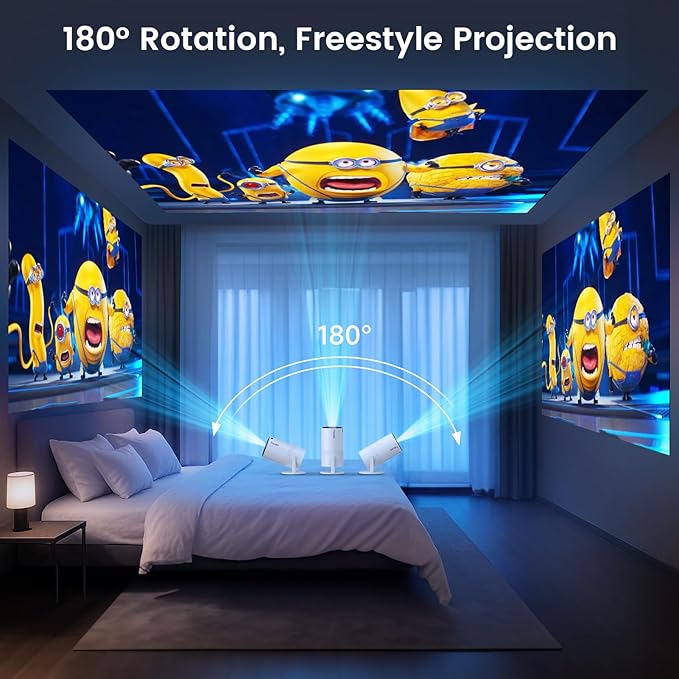 Mini Portable Projector with WiFi and Bluetooth,Support Movie Projector 1080P HD,Auto Keystone Correction,180° Rotatable,Compatible with TV Stick, HDMI, USB, Smartphone, Laptop (White 1)