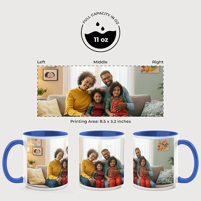 Personalized Mug, Custom Ceramic Mug with Photo and Text, 11oz, Pack of 50, Glossy Coffee Cup, Perfect for Christmas, Secret Santa or as Holiday Gift for Family or Friends, White/Blue