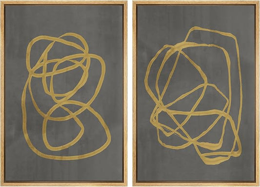 SIGNWIN Framed Canvas Print Wall Art Set Mid-Century Yellow Gray Polygon Collage Abstract Shapes Cozy Neutral Modern Minimalism Decorative Nordic for Living Room, Bedroom, Office - 16"x24"x2 Natural