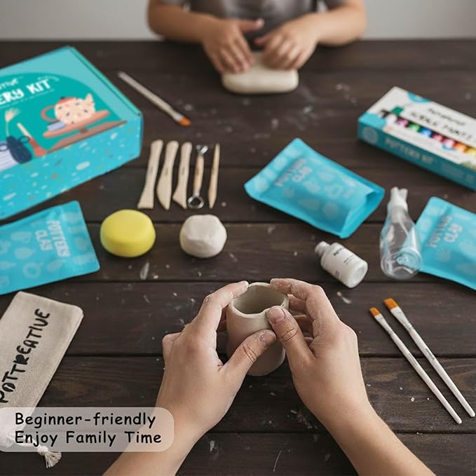 MCOOH Air Dry Clay Kit for Beginners - All-in-One Pottery Set with Sculpting Tools, Paints, Varnish, DIY Craft Kit to Make Trinkets, Home Decor, Gifts