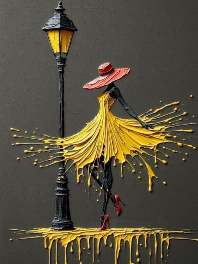 Mosaflare Paint by Numbers for Adults Beginner, Street Lamp Woman Dancer Adult Paint by Number Kits on Canvas, DIY Acrylic Oil Easy Painting by Numbers for Home Wall Decor 12X16 inch (Without Frame)