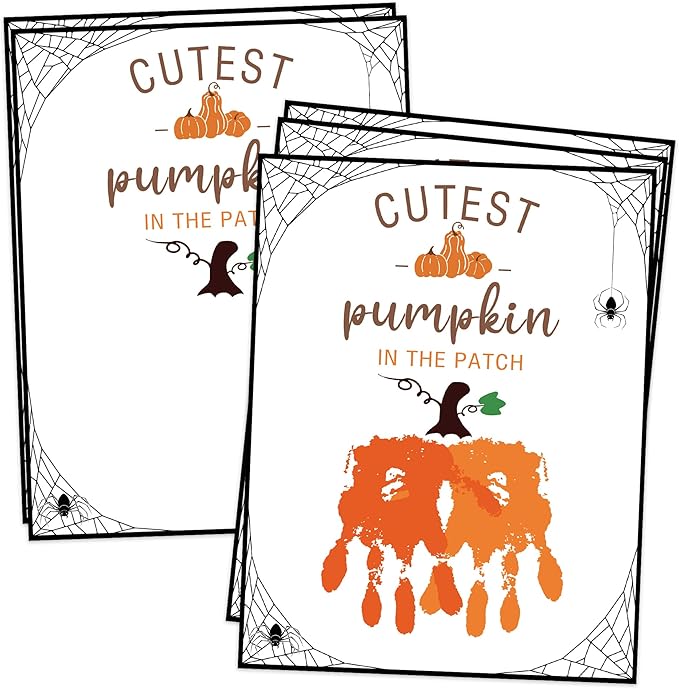 NZSXU Halloween Baby Handprint Craft Kit - Cutest Pumpkin in The Patch, Baby First Halloween, DIY Newborn Hand and Foot Arts and Crafts for Nursery Decor, 10 Pack Handprint Keepsake Gifts