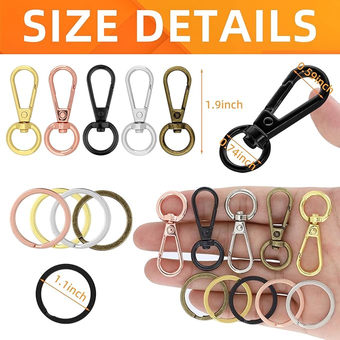 120PCS Swivel Clasps Lanyard Snap Hooks with Key Rings, Swivel Snap Hooks, Keychain Hook, 60 Pcs Large and Small Swivel Hooks, Swivel Clasp with 60 Key Rings for DIY Crafts,Lanyard Making,Pet Collar