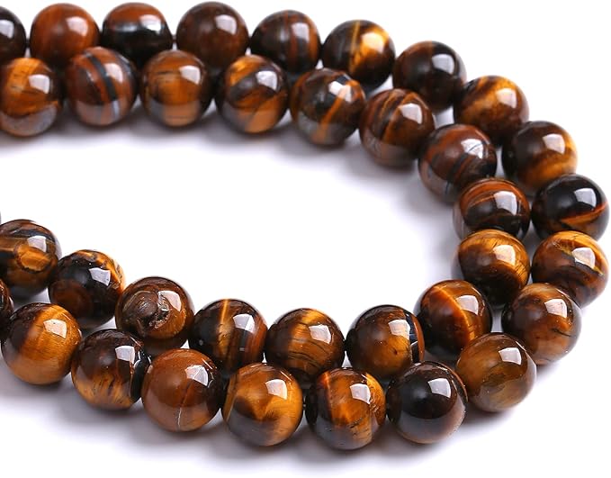 8MM Natural Stone Yellow Tiger Eye Stone with Iron Mine Beads for Jewelry Making DIY Bracelet 2 Strands 90PCS