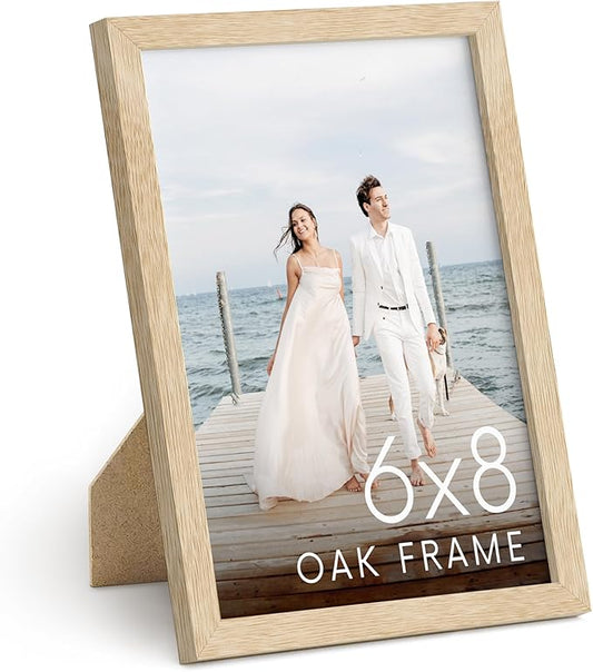 HAUS AND HUES Beige Oak Wood 6x8 Picture Frame - Modern Wood Wall Art Display - Lightweight 6x8 Frame for Art Prints, Photos, Posters - Ready-to-Hang Vertically & Horizontally (Set of 1)