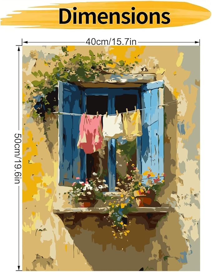CHWGLFGG Paint by Numbers Kit for Adults Beginner, Windows Country Flower Adult Paint by Number Kits on Canvas, DIY Acrylic Oil Easy Painting by Numbers for Home Wall Decor 16X20 inch (Without Frame)
