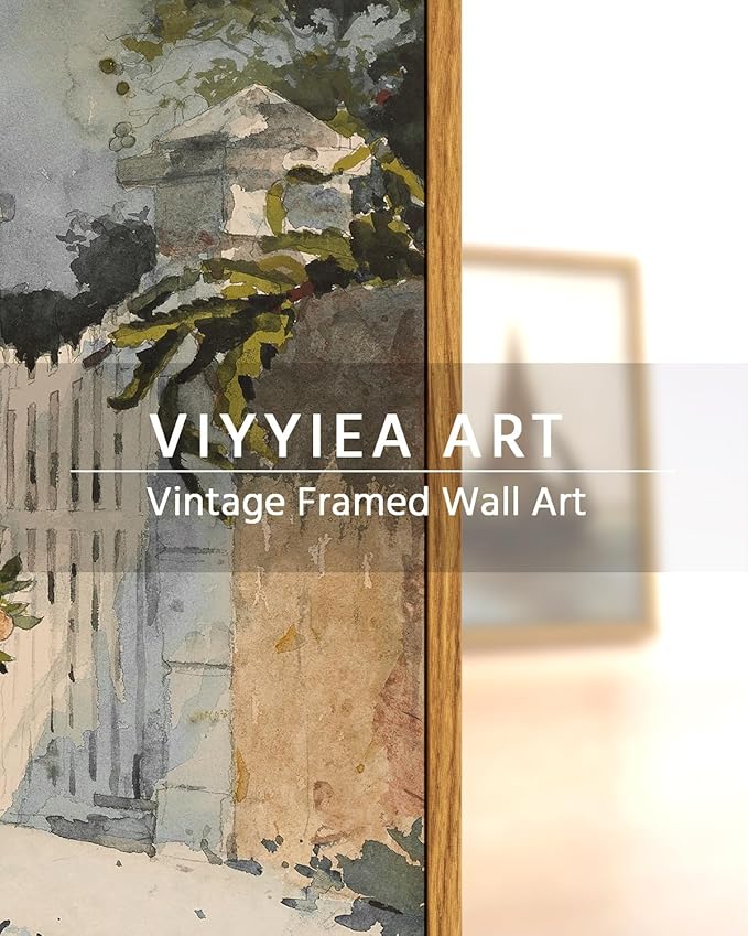 VIYYIEA Vintage Plant Large Framed Wall Art, Orange Trees and Gate Painting Decor Aesthetic, 24x36 Inch Canvas Print Artwork, Farmhouse Still Life Wall Pictures for Bedroom Living Room
