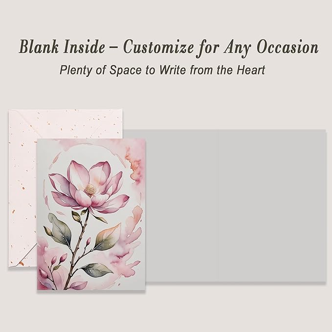 Blank Inside Card with Envelope for All Occasion, 5x7 Inch Watercolor Magnolia Blank Greeting Card – Birthday, Thank You, Sympathy - Single Card