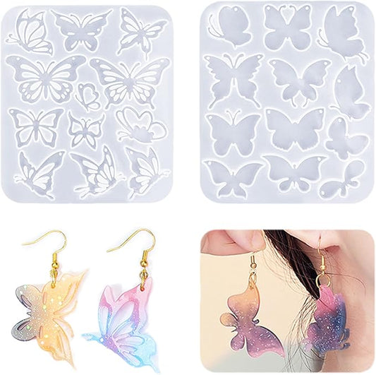 Resin Earring Molds, 2Pcs Butterfly Silicone Molds Keychain Pendant Molds Silicone Molds for Resin Jewelry, DIY Art Craft (B)