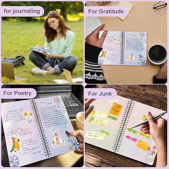 SIIXU Floral Spiral Notebook, A5 College Ruled Journal for Women with 160 Colorful Pages for Poetry, Work Notes & Daily Writing, Blue, Hardcover