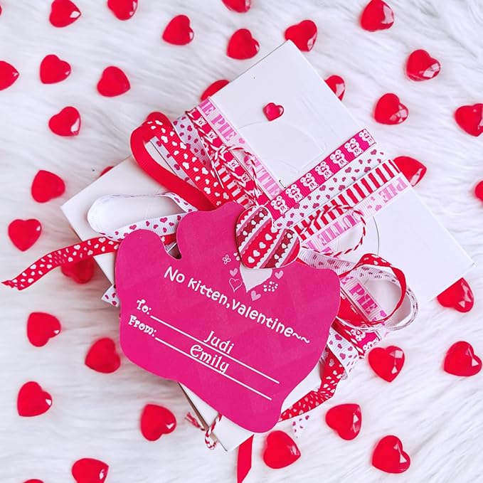 48 Sets Valentine's Day Cards Scratch & Sniff Strawberry Scented Valentine Cards Cat Kitten Pet Love Cards with Envelopes and Heart Stickers Tattoo for Kids Party Favor School Classroom Gift Exchange