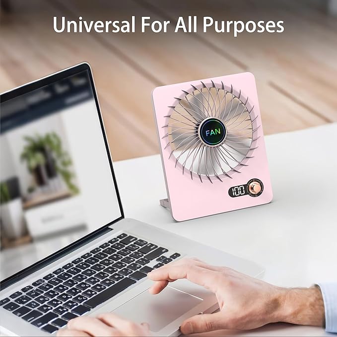 Mini Portable Fan, Silent Rechargeable Desk & Handheld with Adjustable Speeds & Angles, Long-Lasting Battery, Light Personal Wireless Cooling for Office, Bedroom, Classroom, Travel