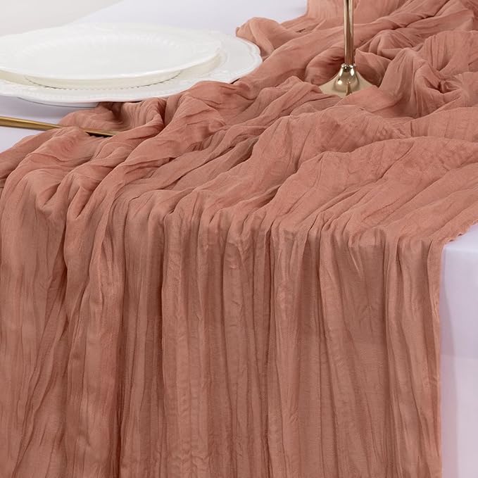 Socomi 3pcs Dusty Rose Valentine's Day Cheesecloth Table Runner Boho Rustic Gauze 120 inch 10FT Cheese Cloth Runner for Wedding Party Baby Shower Birthday Home Decor Holiday Decorations
