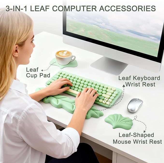Ergonomic Leaf Keyboard and Mouse Wrist Rest Set, Extra Wide & Thick Memory Foam for Carpal Tunnel Pain Relief, Non-Slip Base, PC/Mac/Laptop, Gift for Office Work, Gaming