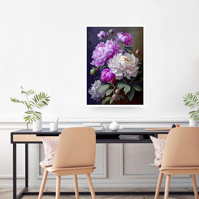 NWQZBYHT Flowers Diamond Art Kits for Adults,Peony 5D Diamond Painting Kits for Beginner,DIY Round Full Drill Diamond Dots,Flowers Gem Painting kit for Adults Crafts Home Wall Decor 12x16 Inch