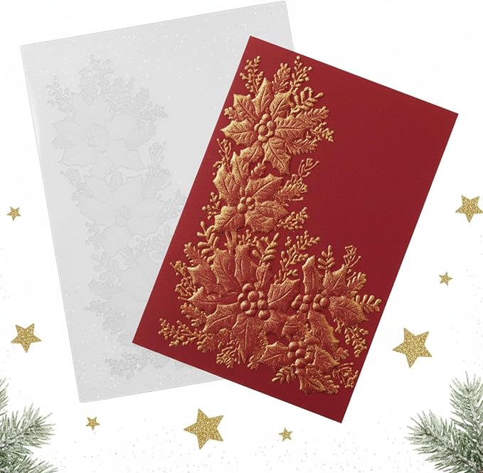 Geiserailie 1 Pcs Embossing Folders Embossing Machine Template Paper Card Folders for Christmas Card Making DIY Flower Scrapbook Photo Album Craft Decoration 5.9 x 4.1 Inch (Holly Leaves)