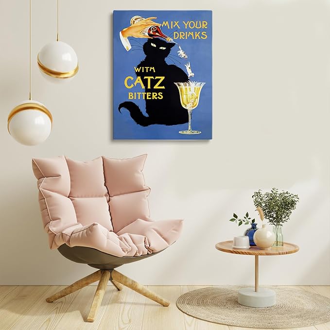 Catz Bitters Print, Vintage Beverage Poster, Bar Cart Wall Art,Black Cat Wall Art, Vintage Cat Alcohol Poster,Alcohol Print Horizontal,Bar Wall Decor,Bar Cart Decor16x24Unframed