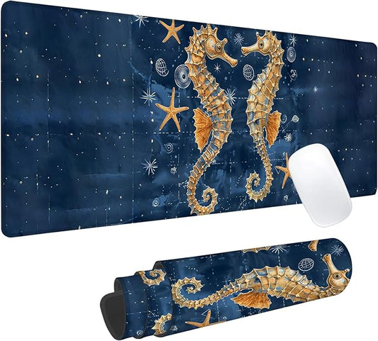 Elegant Seahorse Gaming Mouse Pad, Office Desk Mat, Anti-Slip Rubber Base Cool Aesthetic Mouse Pads for Computer Laptop Keyboard School Home Desktop Gamer Home Accessories Decor 31.5" x 11.8"