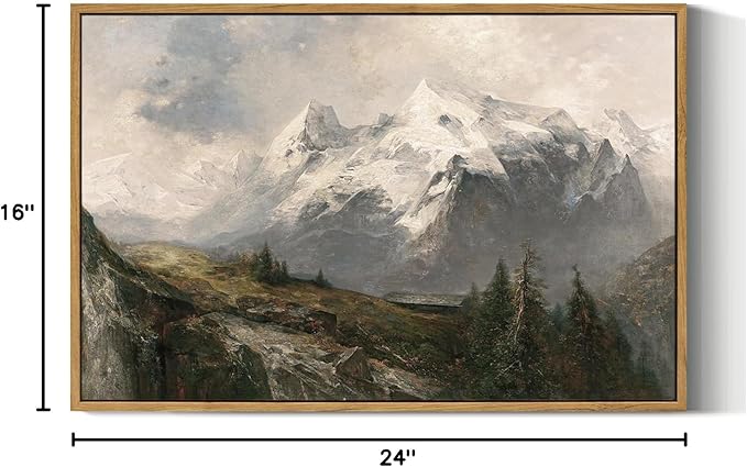 VIYYIEA Framed Canvas Wall Art Room Decor, Winter Decor, Mountain Landscape Wall Painting Prints, Rustic Farmhouse Decor for Bedroom Bathroom Living Room 16"x24"