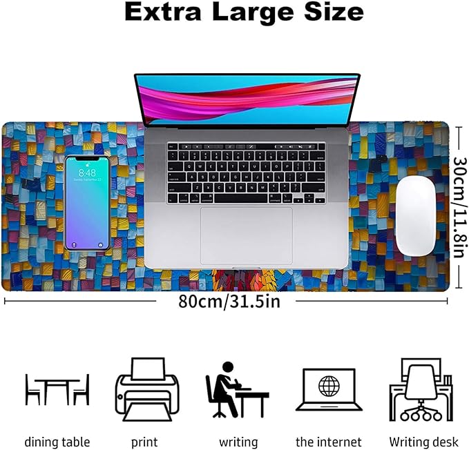 Colorful Llama Gaming Mouse Pad, Office Desk Mat, Anti-Slip Rubber Base Cool Aesthetic Mouse Pads for Computer Laptop Keyboard School Home Desktop Gamer Home Accessories Decor 31.5" x 11.8"