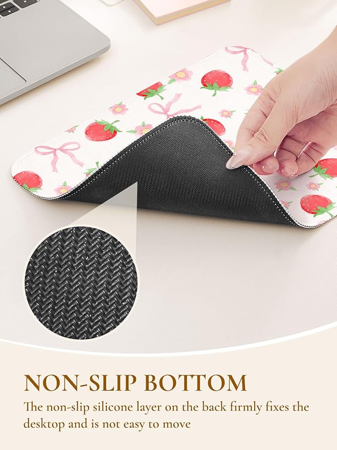 Cute Pink Mouse Pad,Waterproof Aesthetics Bowsknot Mouse Pads Design, Non-Slip Rubber Base Computer Simple Funny Mousepad,Small Mouse Mat Desk Accessories Office Supplies,Red Strawberry Bow