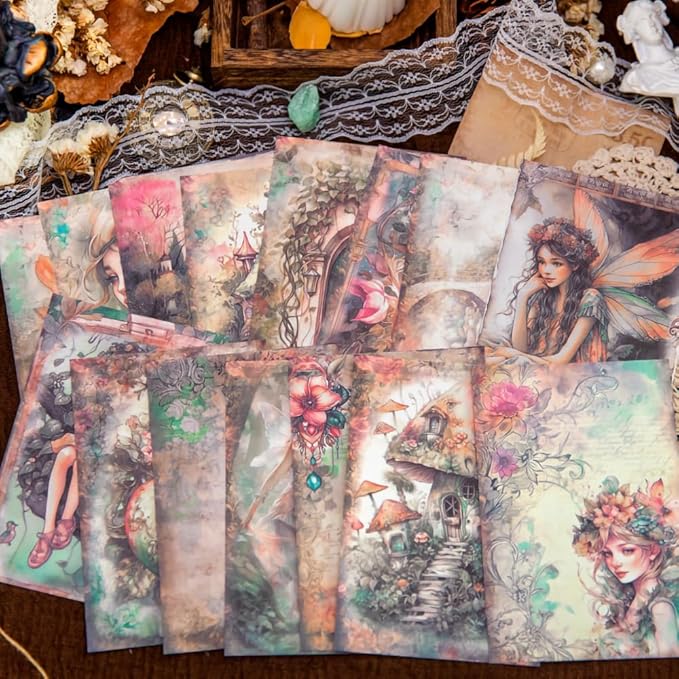 Yoksas 150 Sheets Vintage Forest Mushroom Scrapbook Paper - Fantasy Junk Journal Decorative Cardstock for Posters,Card Making,Scrapbook Craft Supplies