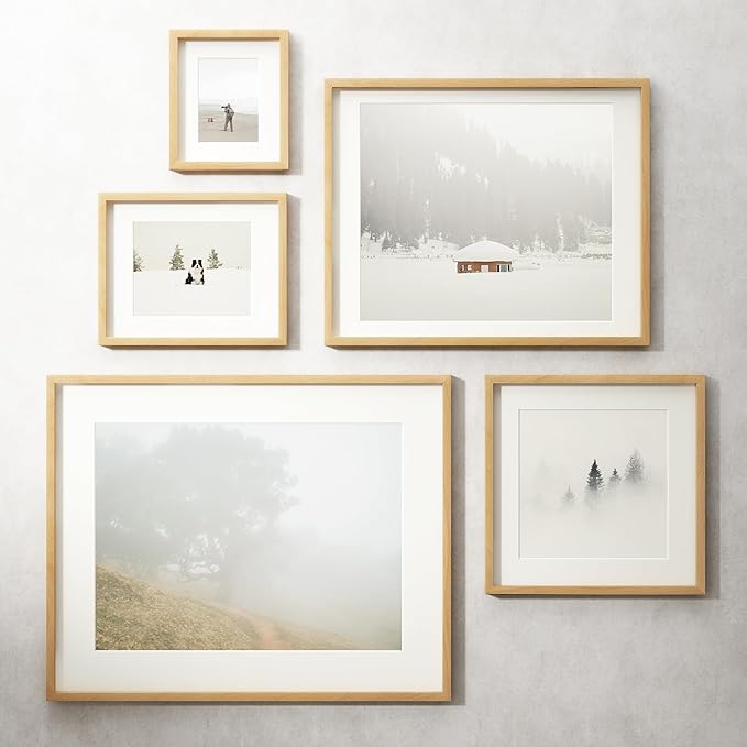 16x24 Poster Frame, USA-Sourced Natural Beech Wood Picture Collage Frame with HD Tempered Glass, Modern Simple 16 x 24 Wooden Photo Frame Matted to 12x18, Vertical & Horizontal Wall Hanging Display