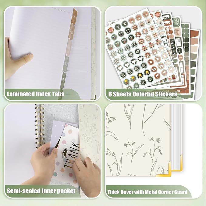 GuassLee Large 2026 Planner, Weekly and Monthly Planner from January 2026-December 2026, 8.5"x 11" Aesthetic Beige Agenda Book with Back Pocket, Stickers, Coated Tabs, A4 Size