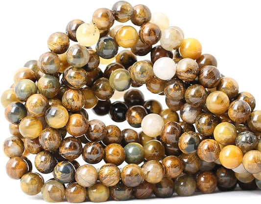 45PCS 8mm Natural Golden Pietersite Gemstone Round Loose Beads Stone Beads for Jewelry Making DIY Findings 1 Strand 15"