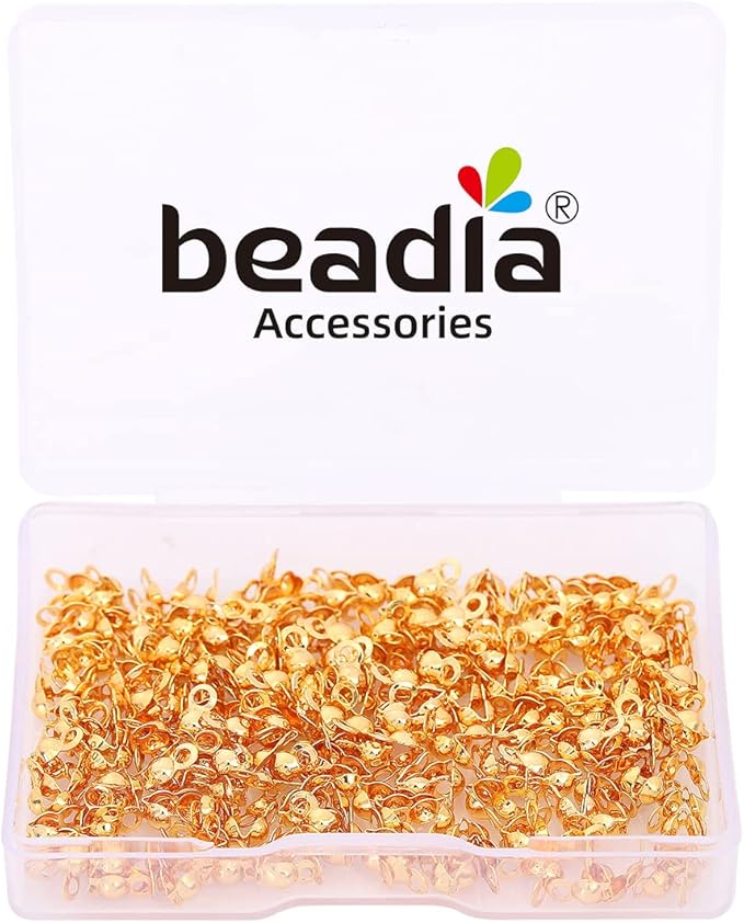 Beadia 18K Gold Plated End Caps Non Tarnish 3x6mm 200pcs for Jewelry Making Findings